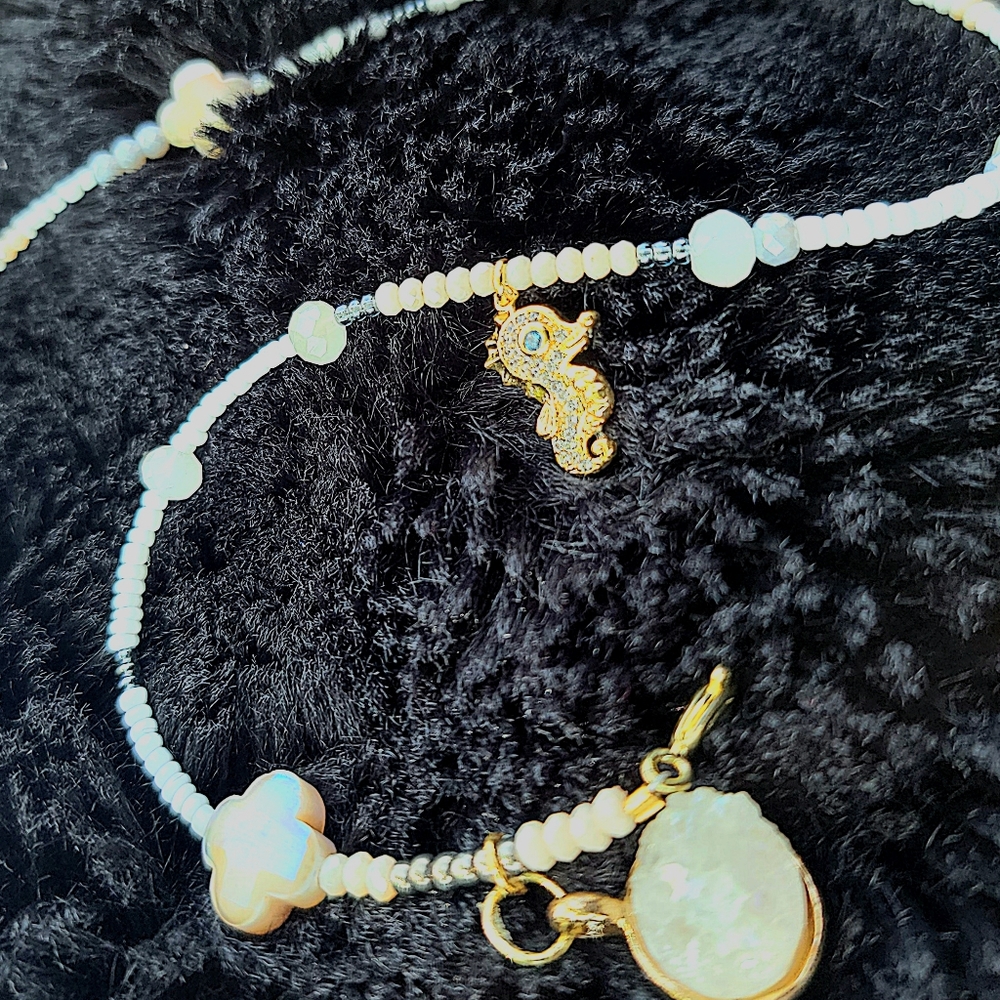 Authentic Gemstone Druzy + Glass, Wrap Around Twice, Bracelet